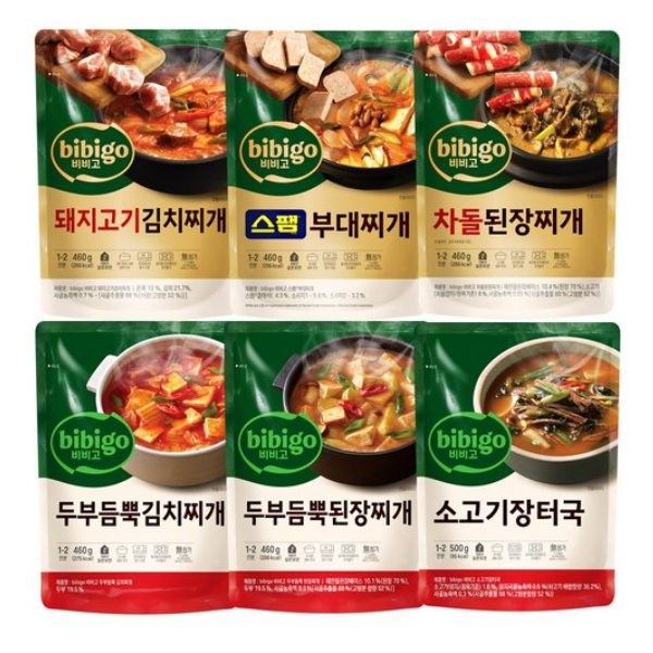 꾸리미 CJ 비비고 즉석 찌개 6종(스팸부대찌개+차돌된장찌개+돼지고기 김치찌개+두부김치찌개+소고기장터+된장찌개) 75,500원
