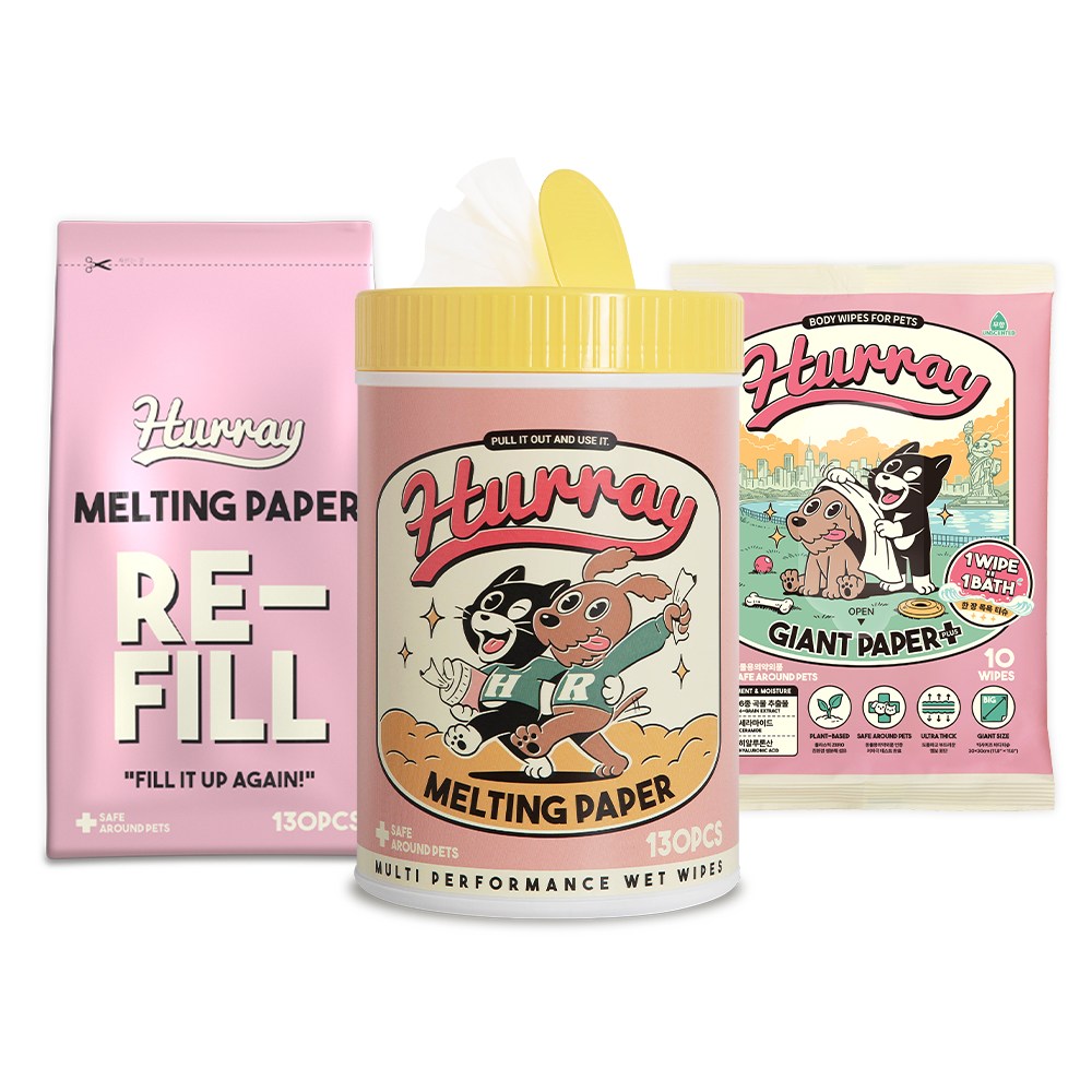 허레이 멜팅페이퍼 반려동물 물티슈 130매 본품&리필 세트 + 자이언트페이퍼 바디티슈, 1세트, 1개입 36,420원