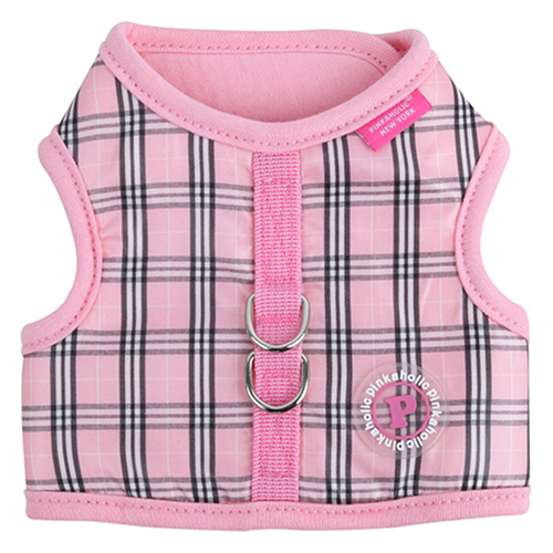 핑카홀릭 강아지 클래식 체크 입히기 편한 찍찍이 하네스, 핑크, 1개, 현재가 8,900원