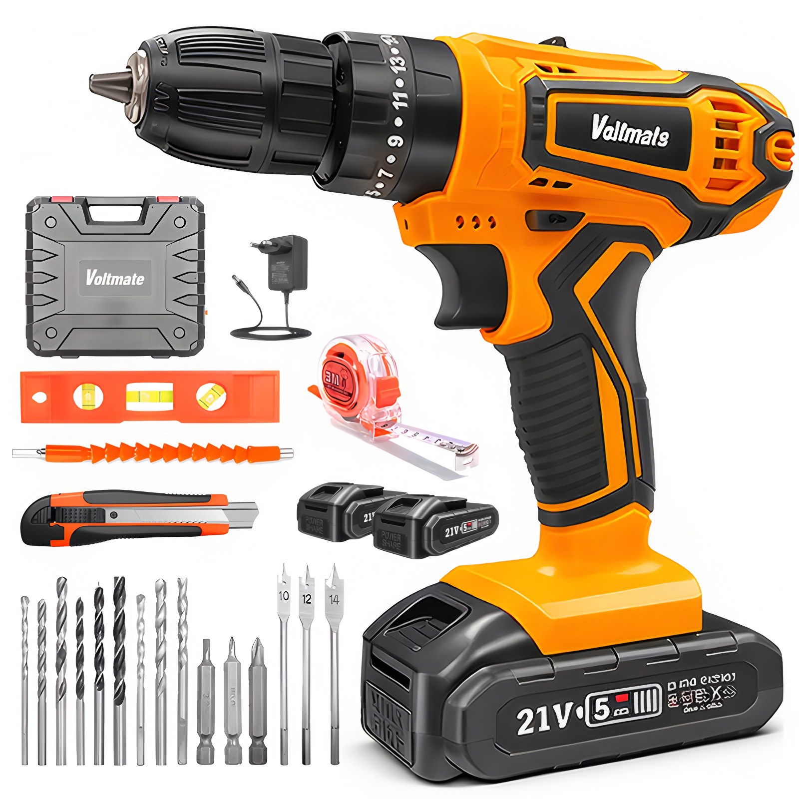 [국내발송] VoltMate 독일 21V 다용도 전동드릴 25N 임팩드릴 평드릴드릴 해머드릴 25단 토크 조절 고/저 듀얼 스피드 3가지 모드 조절 가능 2000mah듀얼배터, 1세트 95,850원