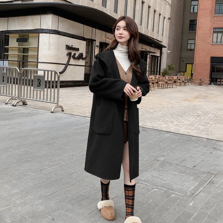 POMTOR 가을 겨울 신상 여성용 모직 후드 트렌치코트 캐주얼 롱 방한 바람막이 아우터 재킷 통근룩 데일리룩 27,600원