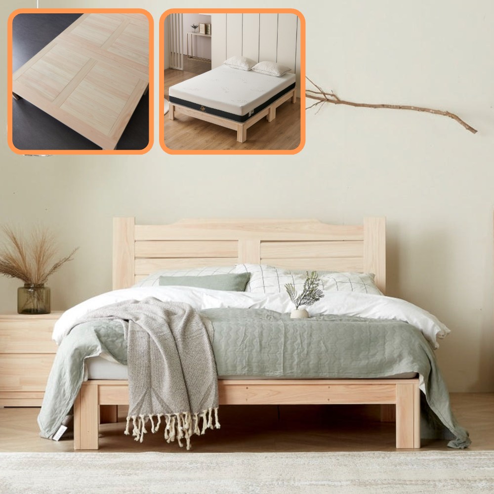 바르숲 고급무절 슬림형+타이탄 편백나무 침대프레임 통원목 평상형 메모리폼매트리스, 베이지 1,728,000원