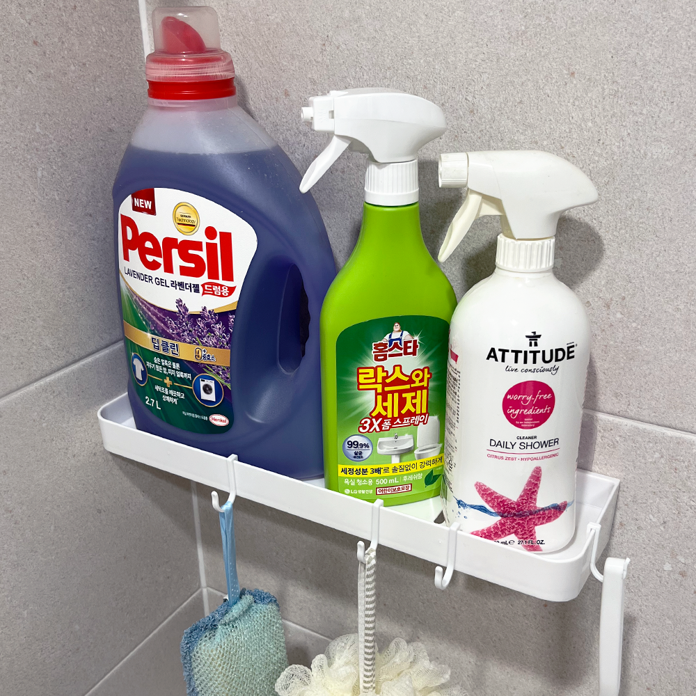 [강력 접착] 무타공 물빠짐 다용도 욕실 수납 선반 정리대 +모서리솔(2종키트), 1개, 화이트 24,800원