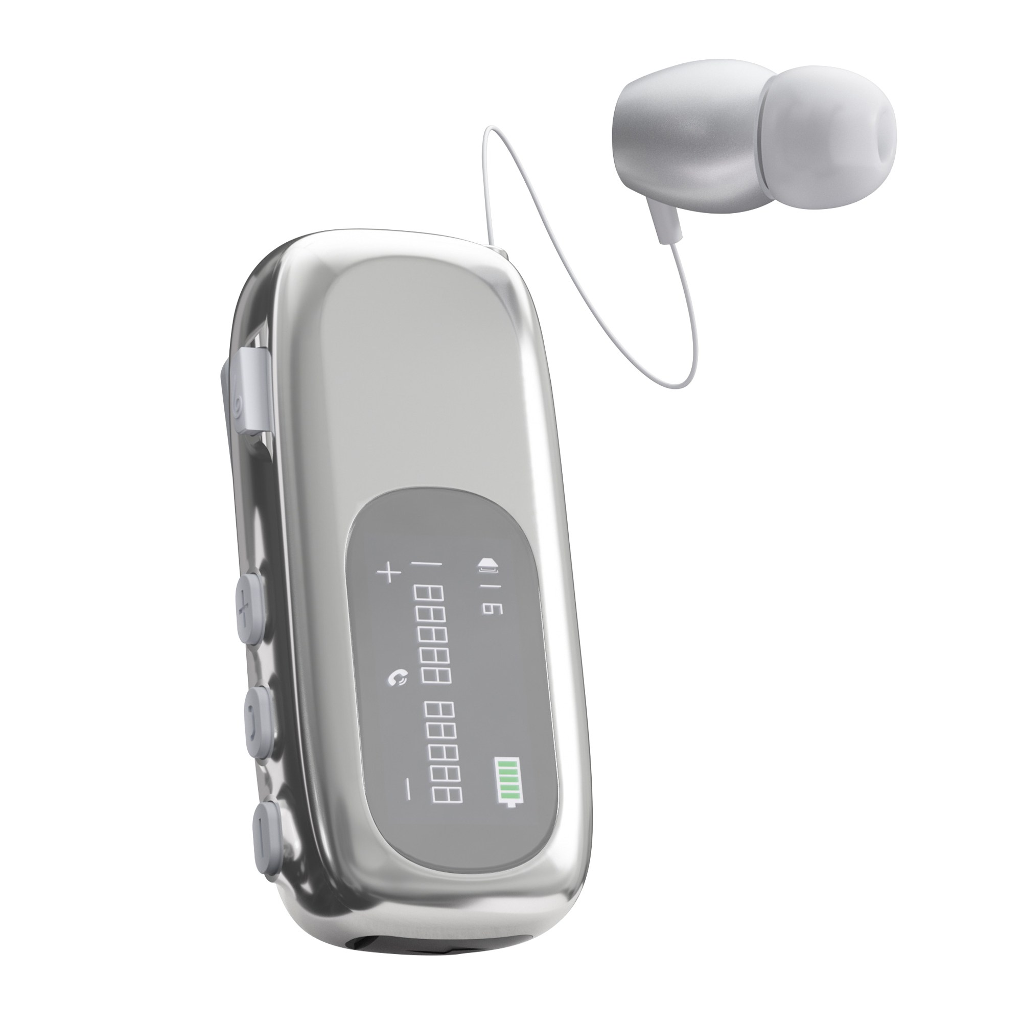 RUN기술 원터치 클립형 블루투스 무선 이어폰 자동감김 노이즈캔슬링, 실버 55,000원