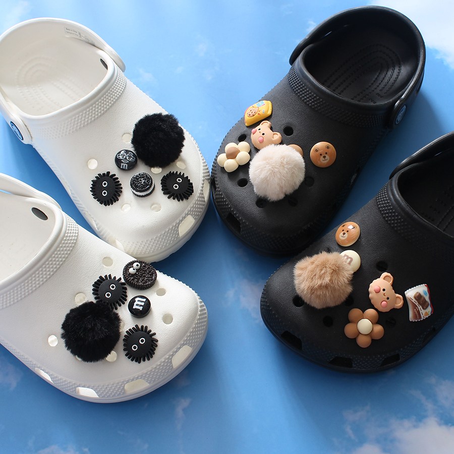 OK 신꾸 폼폼이 블랙투성이 곰얼굴 10pcs, 12pcs 신발 파츠 세트 슬리퍼 실내화 꾸미기 악세사리 참 장식 12,500원