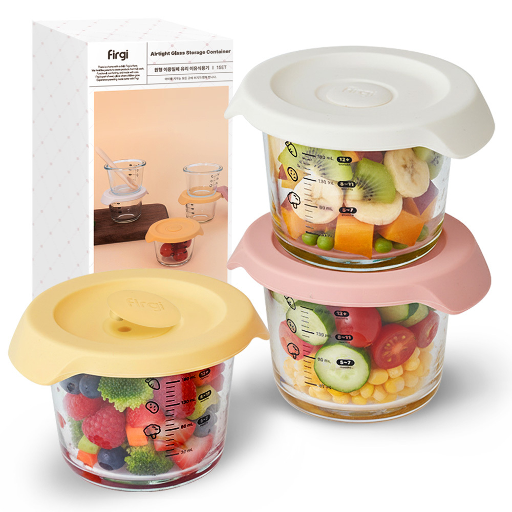 퍼기 원형 이중밀폐 유리 이유식 용기 3종, 230ml, 크림, 버터옐로우, 드라이로즈, 1세트 15,700원