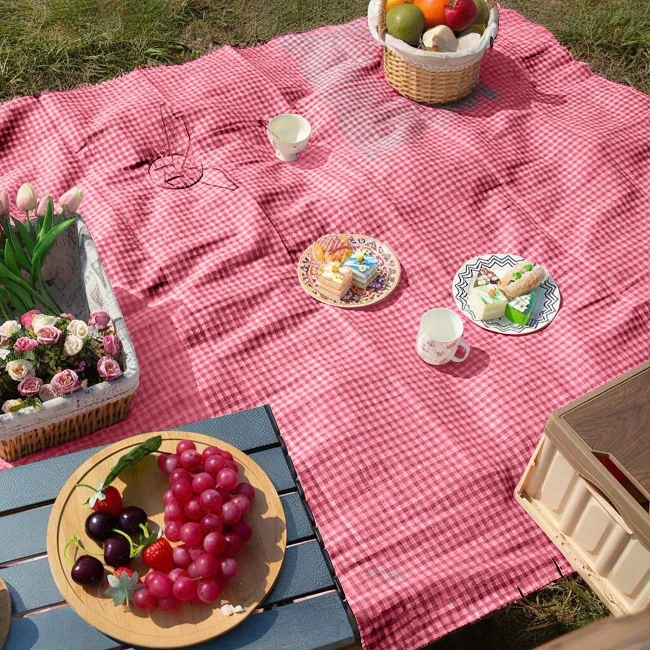 체크무늬 직사각형의 피크닉 담요, 테두리가 달려 있어 캠핑, 해변 소풍, 촬영 배경, 피크닉 액세서리에 적합, 1개, 붉은색 3,000원
