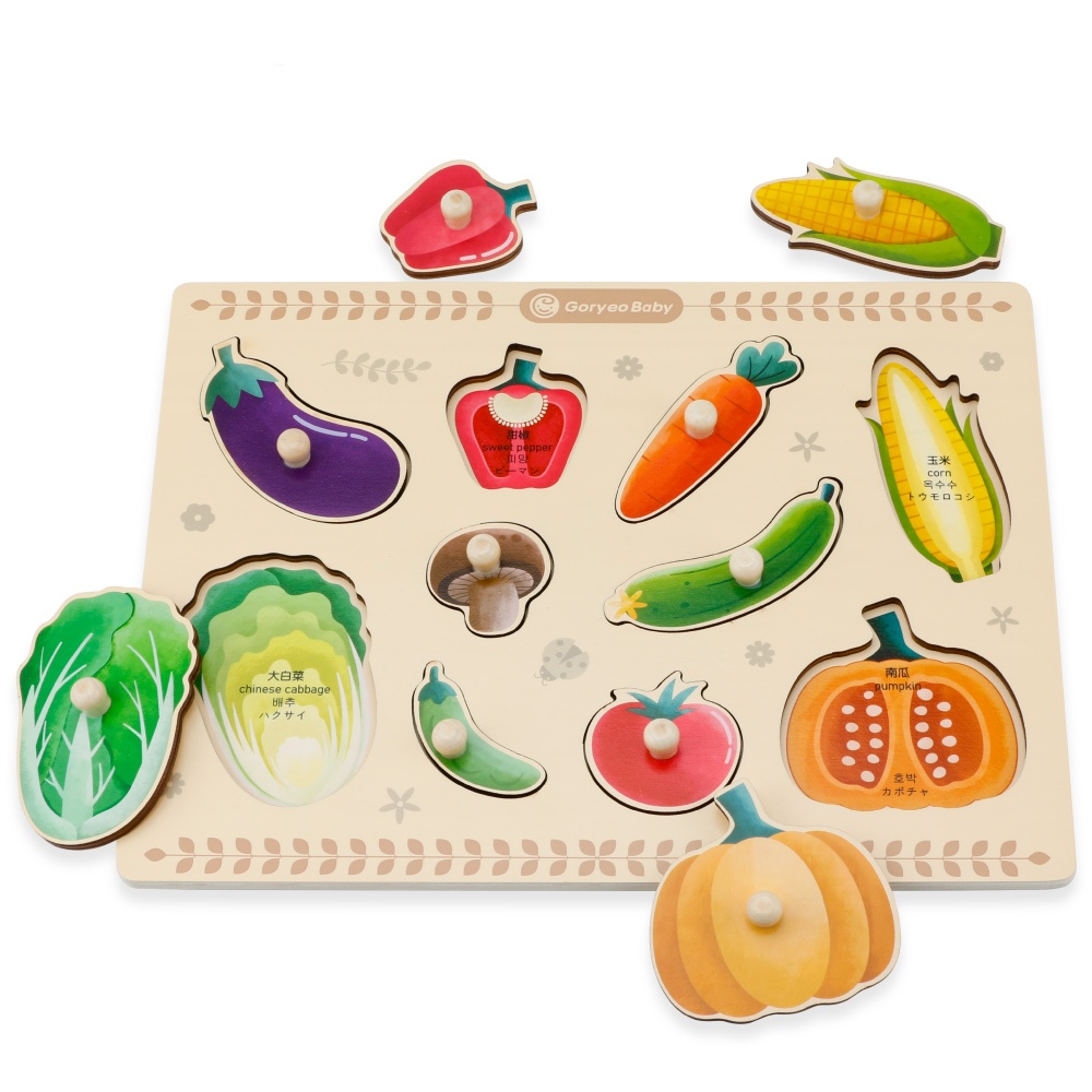 고려베이비 10종야채퍼즐 두돌장난감 꼭지퍼즐 소근육발달 원목장난감, 1개, 현재가 9,600원