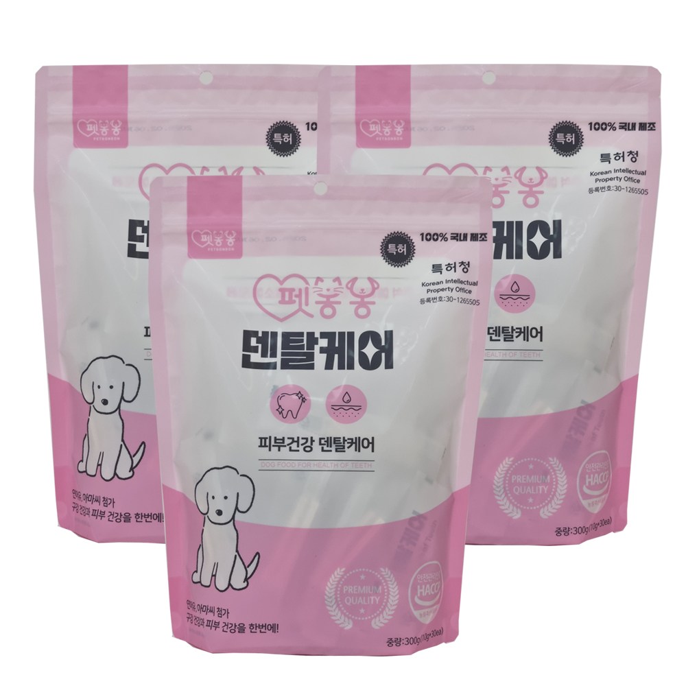 펫봉봉 덴탈케어 강아지덴탈껌 대용량 스케일링 영양 츄잉스틱, 펫봉봉 덴탈케어 피부건강, 300g, 3개 30,460원