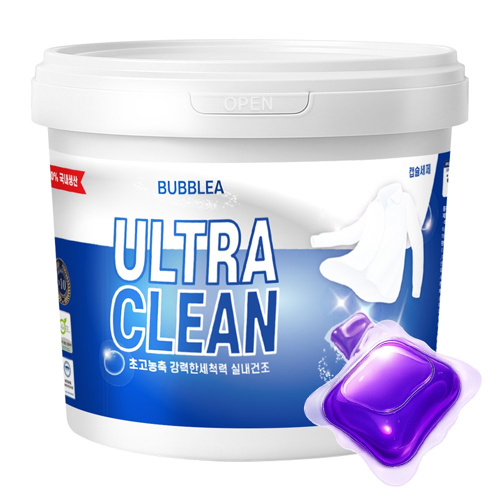 버블리아 울트라 클린 초고농축 강력 세척력 실내건조 캡슐 세탁세제, 1개, 50개입 6,000원