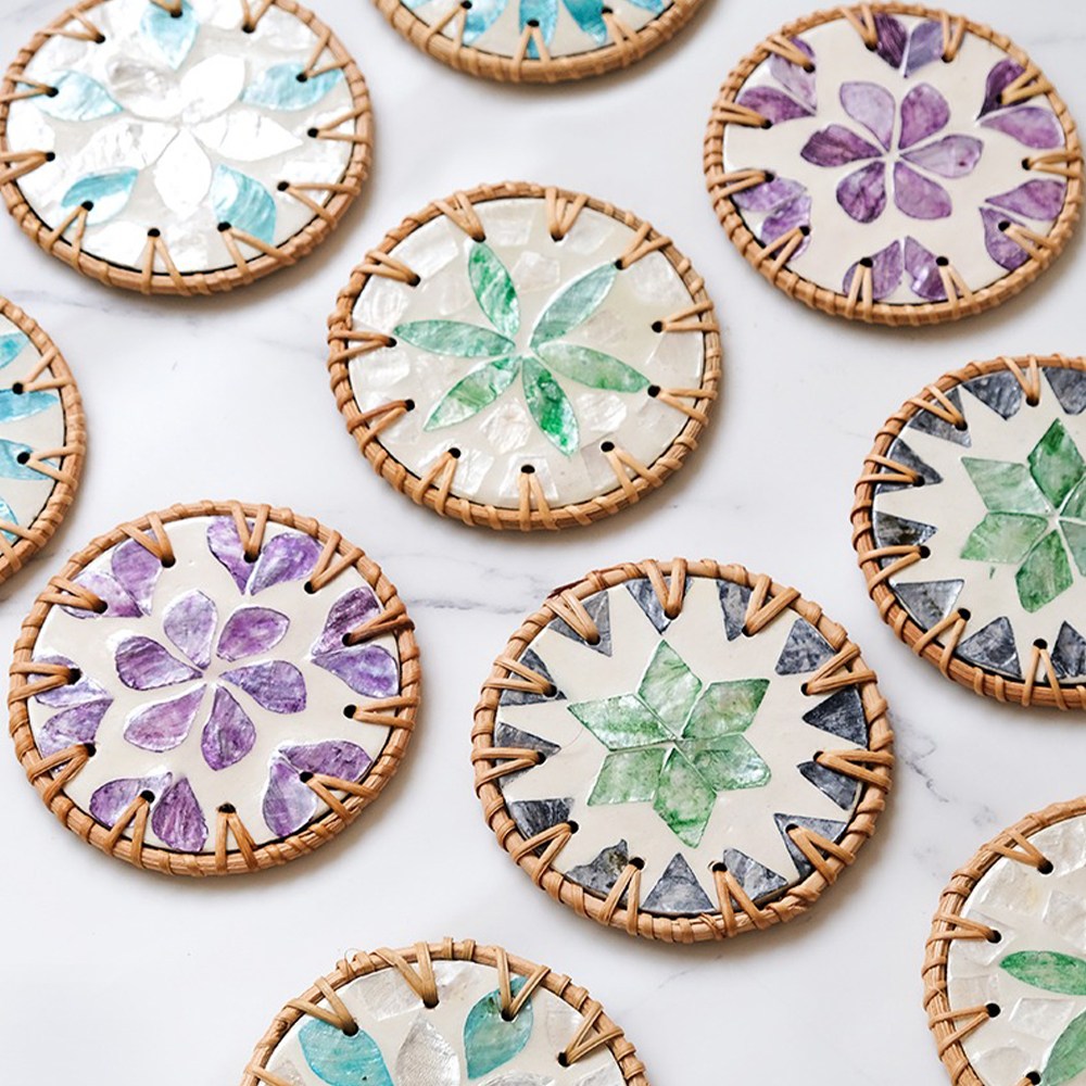 오릴리 천연 자개 핸드메이드 라탄 티코스터 컵받침 시리즈 6종 9,900원