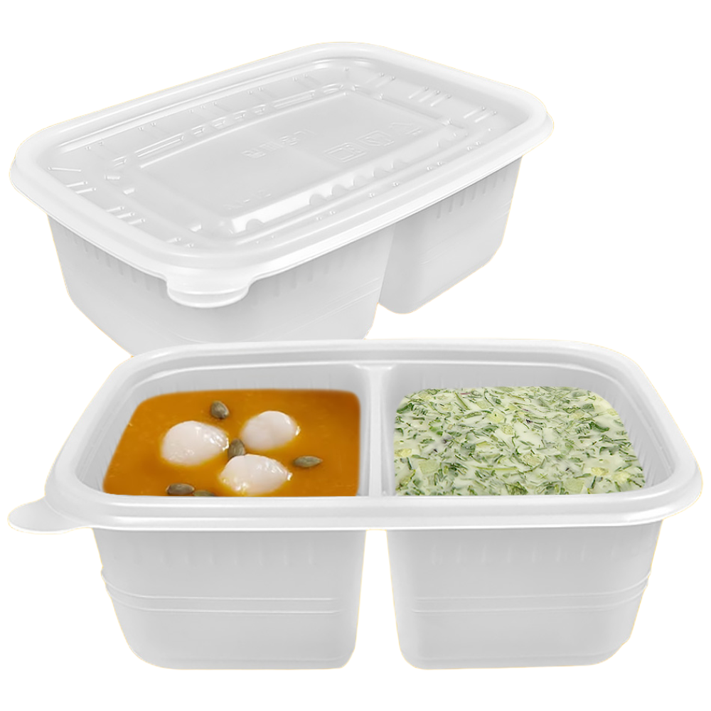 사각 2칸 죽용기 50세트 1000ml 소량판매 국내생산 강력한 밀폐력, 50세트, 용기+뚜껑 21,900원