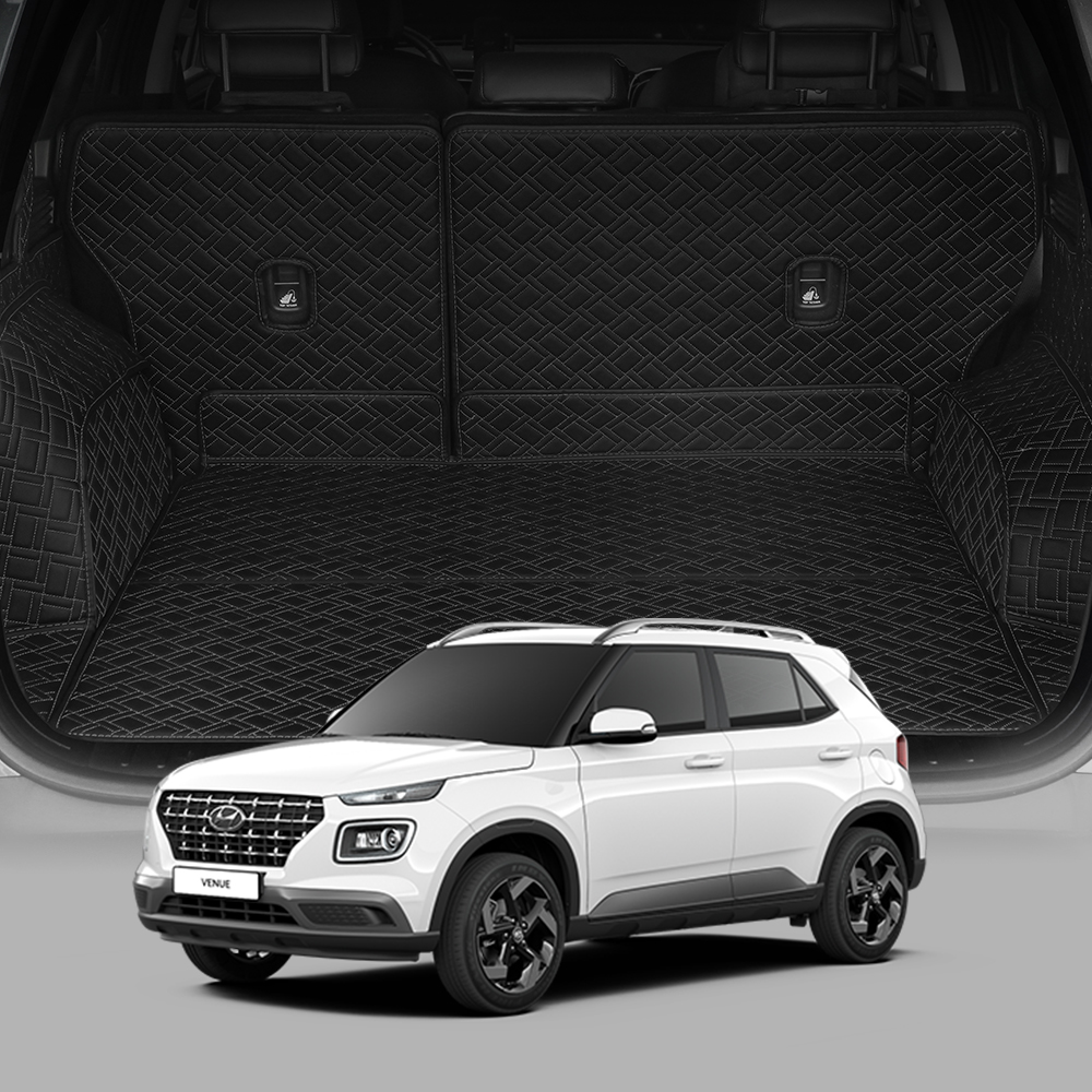 디테일링 우븐블럭 프리미엄 풀커버 트렁크매트 + 킥매트 + 가죽보호제 세트, 블랙 + 블랙, 베뉴(QX1) 138,000원