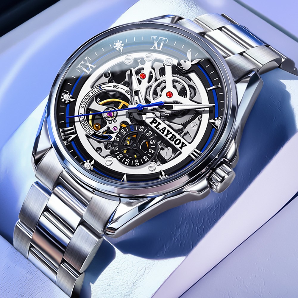 PLAYBOY플레이보이 남성 오토매틱 메탈 시계 스켈레톤 방수 기계식 손목시계 165,500원