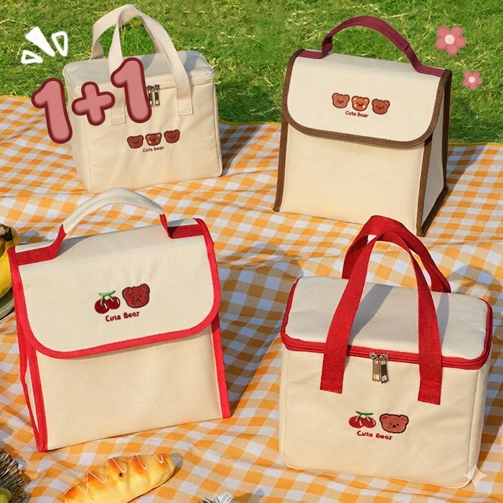 곰돌이 캔버스 보냉백 도시락 가방 피크닉 소풍 런치백 쿨러백, 1개, 체리베어 8,900원