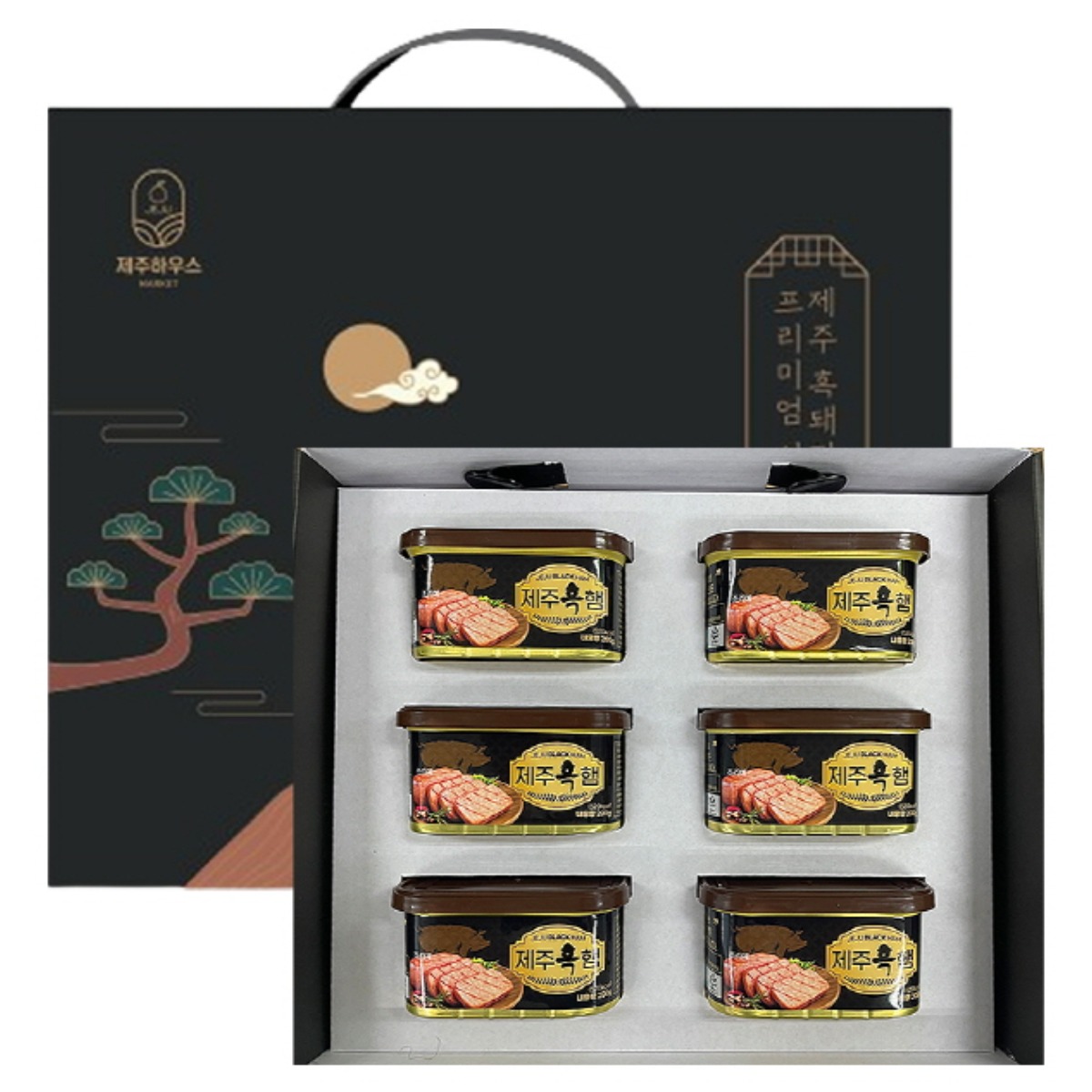 [명절 선물추천] 제주상회 프리미엄 흑돈 캔햄 NEW 선물세트 6호 (손잡이 케이스) 33,600원