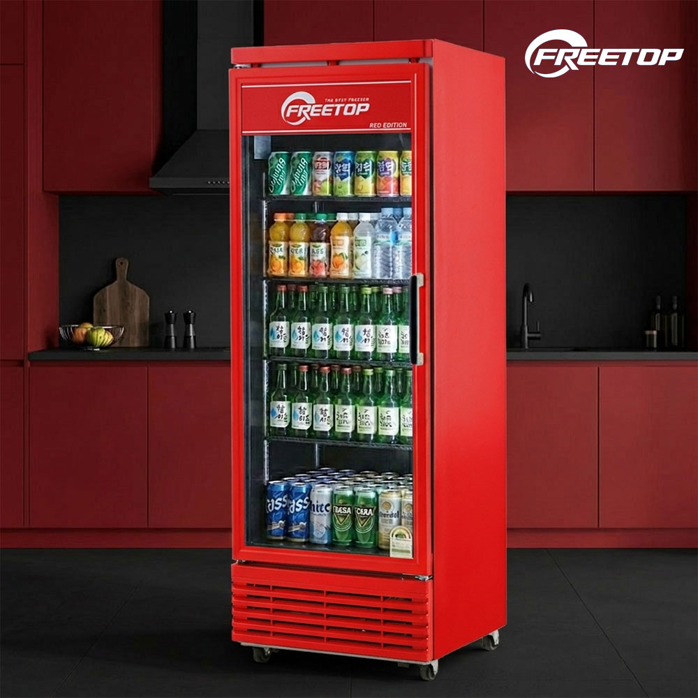 소상공인지원 음료수 냉장고 385L 업소용 쇼케이스 FT-470ABR 레드블랙 술장고 약국 병원 주류 편의점, FT-470ABR 레드블랙 (착불배송비 해피콜안내) 495,000원