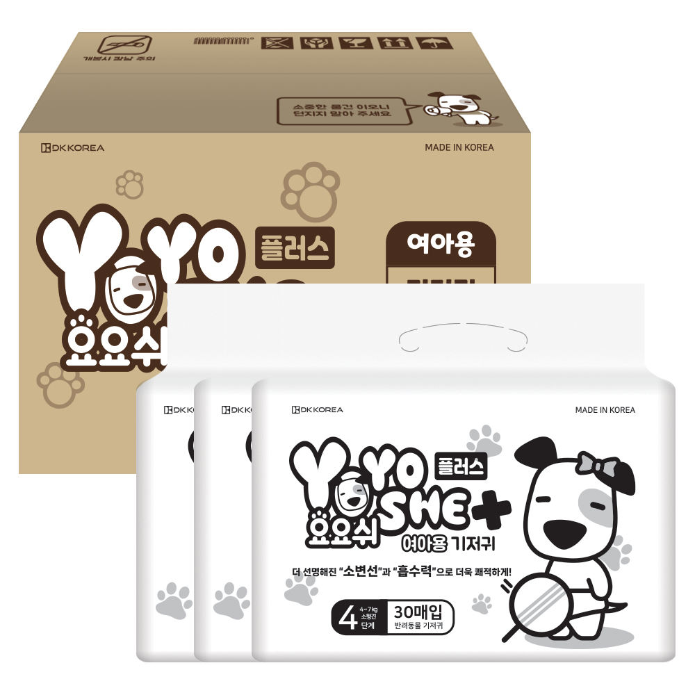 요요쉬 암컷 강아지 기저귀 대용량 플러스 4단계, 소형, 30개입, 3개 26,900원