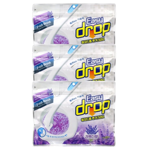 이지드롭 변기크리너 라벤더향 3팩(36회 청소분) 청소후 변기에 버리는 초간편 일회용 변기청소 세정제/욕실/유리청소/세면대 다용도 13,400원