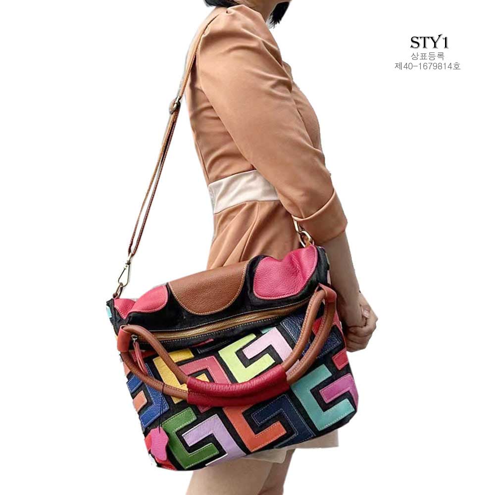 스타일STY1 기하학 컬러패치 천연소가죽 여성 숄더백 빅백 크로스 쇼퍼 토트 빅사이즈 가죽 가방 정품판매자 아길라 마이코디 국내배송 64,800원