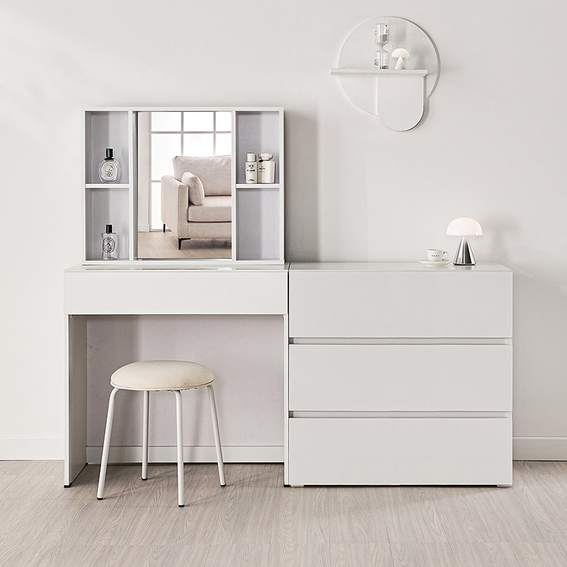 사월의가구 화장대 수납형 콘솔 화장대 세트 (거울포함) 스퀘어 입식 화장대 3단 800 서랍장 세트, 화이트(3단 800 서랍장포함) 220,000원