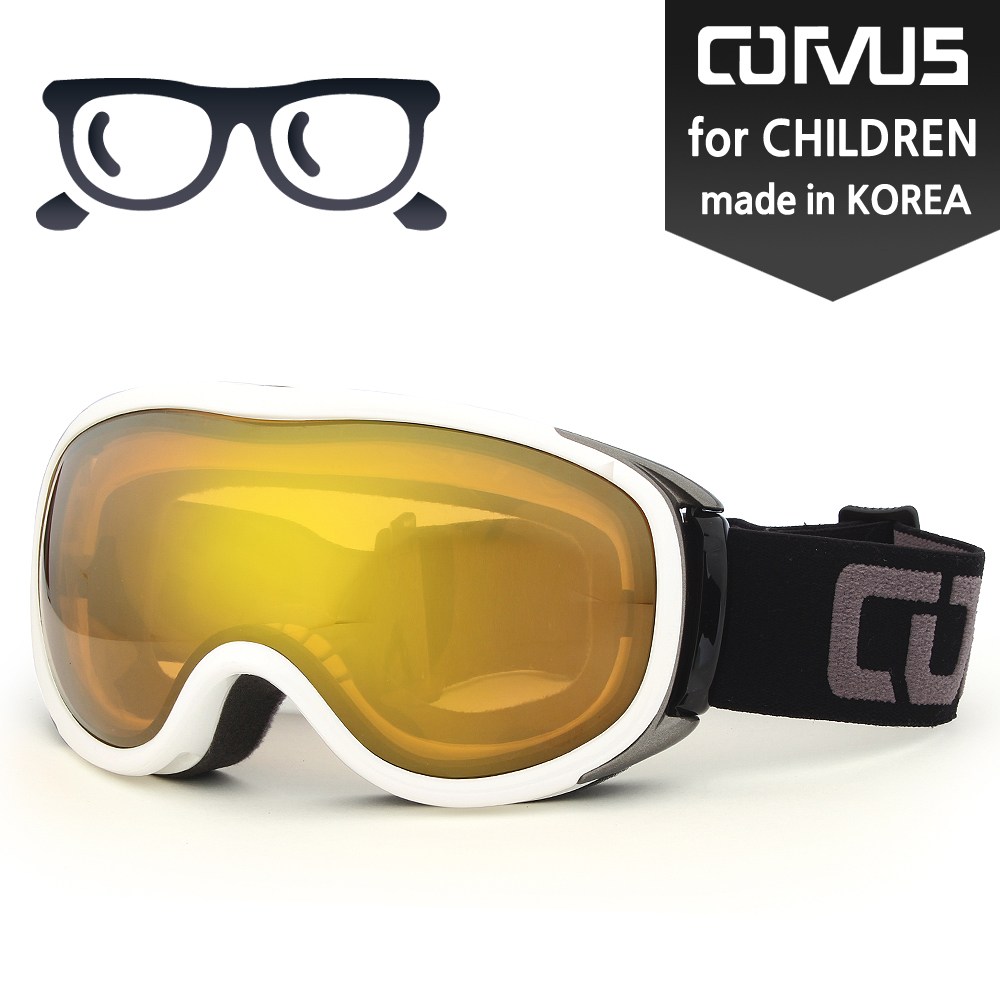 CORVUS 아동 주니어 안경착용 골드 미러렌즈 이중렌즈 더블렌즈 스키 보드 고글 CV-4095, 화이트, 1개 29,800원