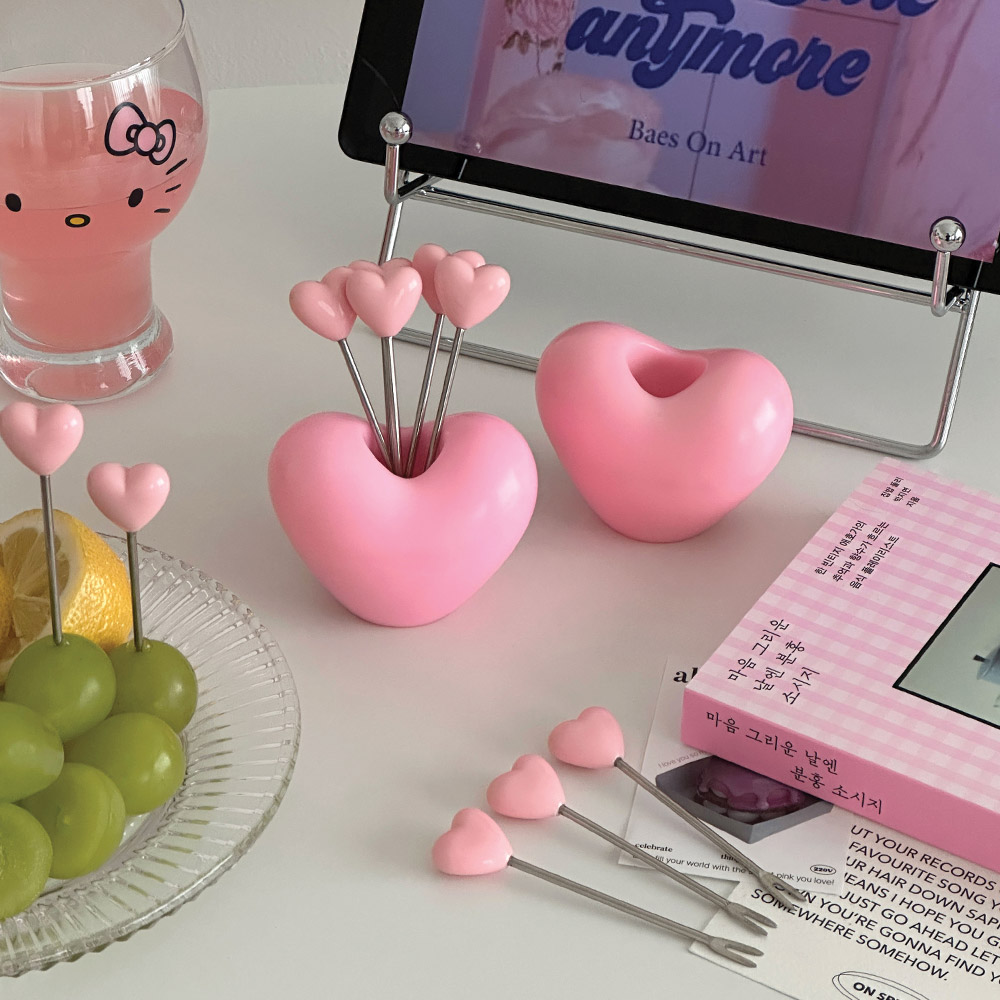 이이공브이샵 핑크 하트 디저트 과일포크 10P세트 과일픽 티포크 10,900원