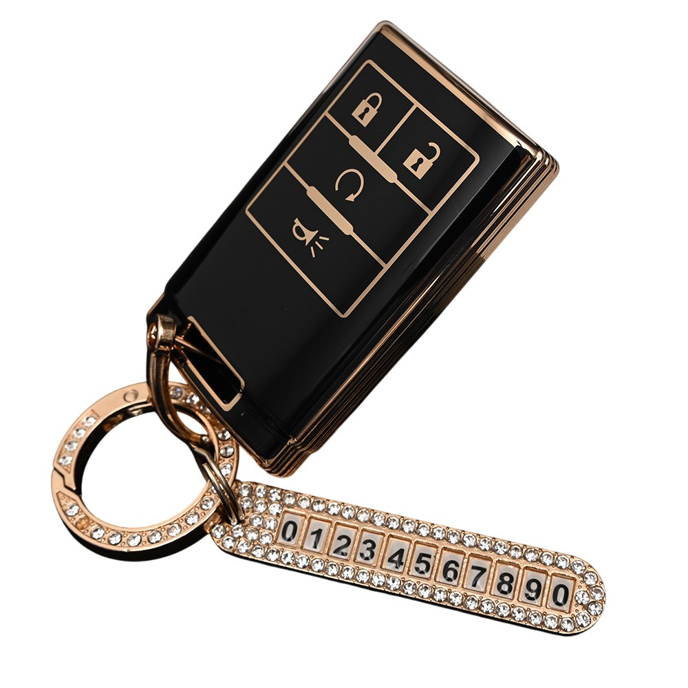 쉐보레 캡티바 캐딜락 호환 TPU 스마트 키 자동차 케이스 번호판 키홀더 키링, 4버튼 TA101_KH03, 블랙 12,900원