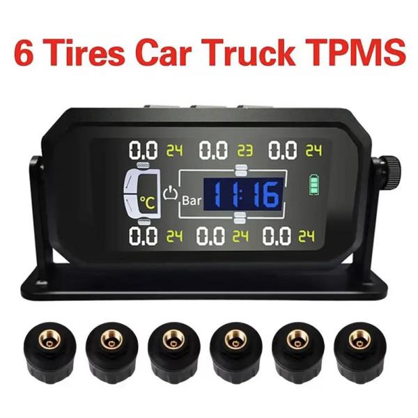 타이어공기압센서 TPMS 호환 트럭 자동차 타이어 압력 모니터링 시스템, TPMS 태양광 6 센서, LCD 디스플레이, 진단 도구, 알람 모니터, 오토트럭 테스터 48,100원