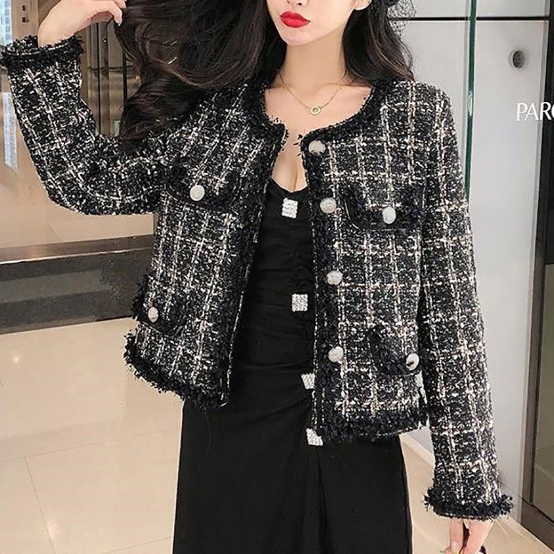 슬림소녀 여성 봄가을 노카라 트위드 숏자켓 아우터 모직 하객룩 점퍼 24,900원