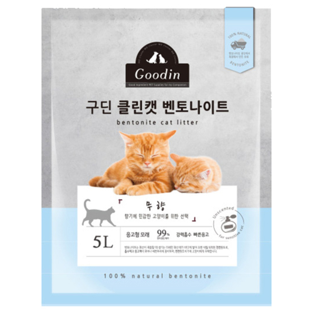 구딘 응고형 클린캣 벤토나이트 고양이 모래, 5L, 1개, 무향 4,450원