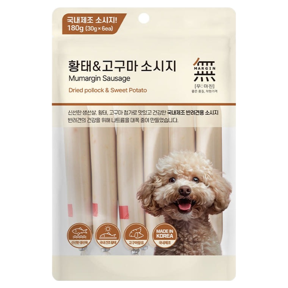 바우와우 무마진 강아지 소시지 부드러운 간식 6p, 1개, 180g, 혼합맛(황태/고구마), 현재가 4,510원