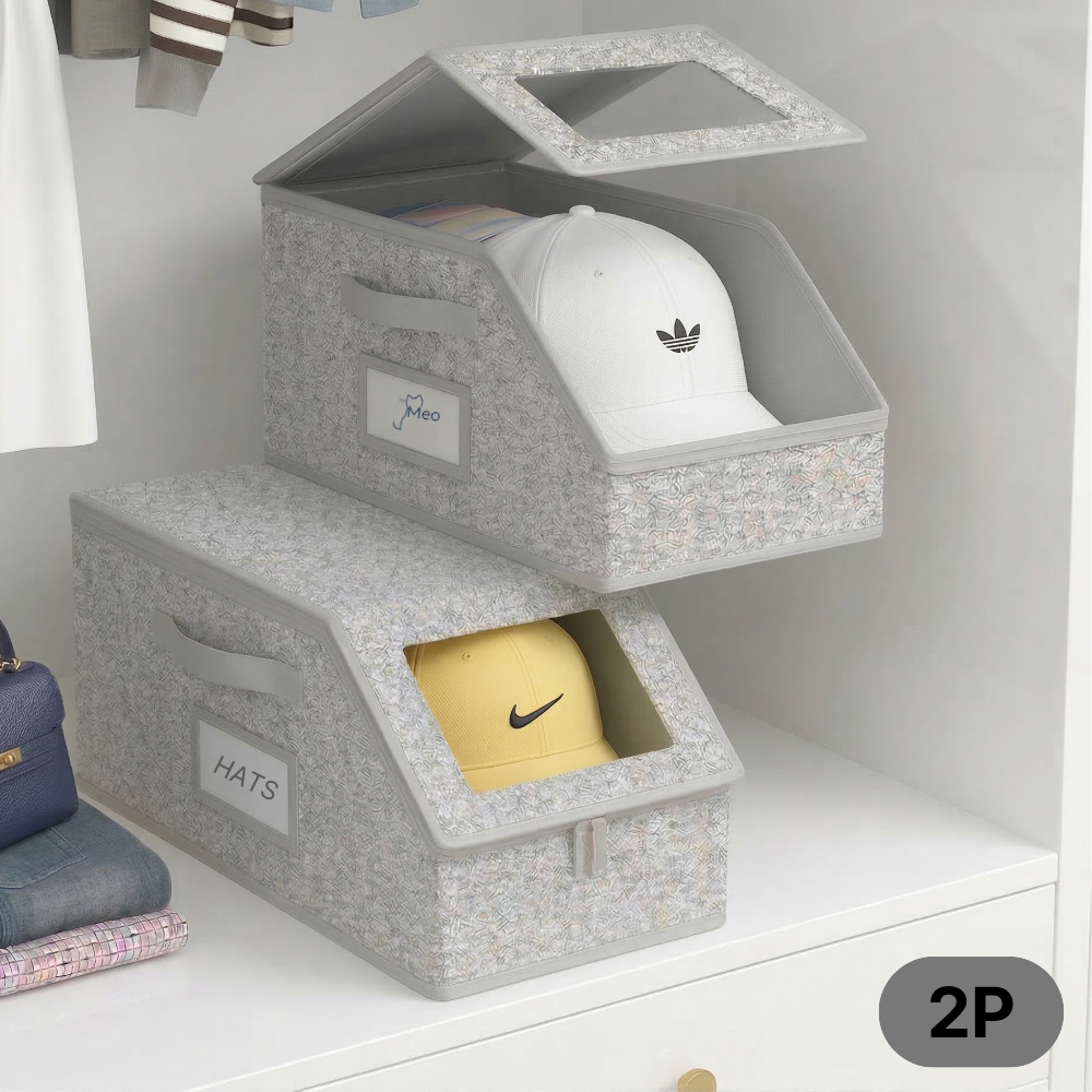 MeoLiving 모자 보관함 다용도 먼지차단 접이식 수납박스, 그레이, 2개 13,900원