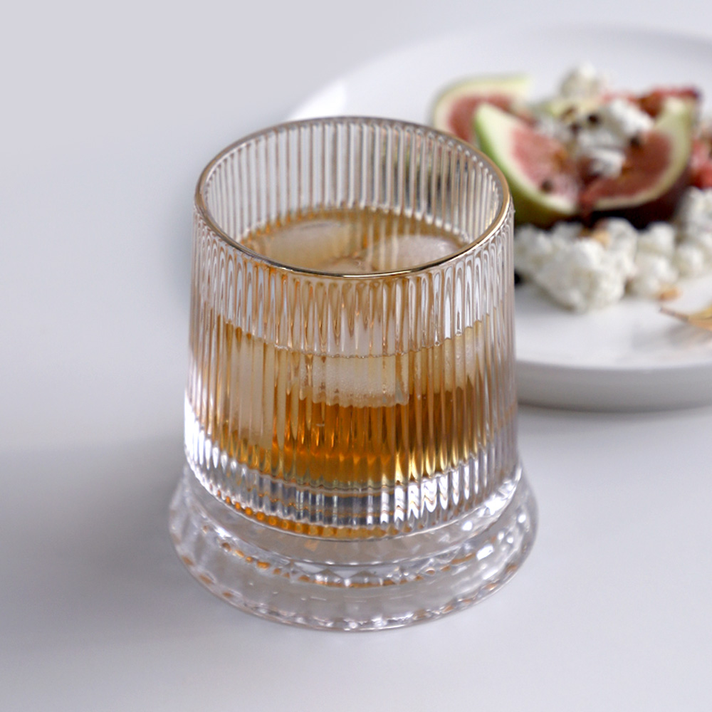 델러스 골드 회전 블랜딩 유리 언더잔, 위스키잔 스트라이프, 1개 14,000원
