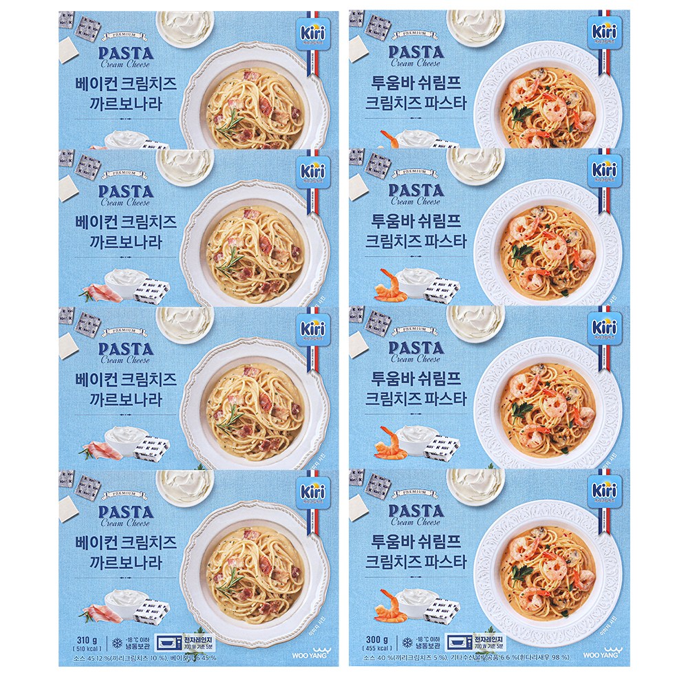 끼리 베이컨 크림치즈 까르보나라 4개+투움바 쉬림프 크림치즈 파스타 4개 59,900원