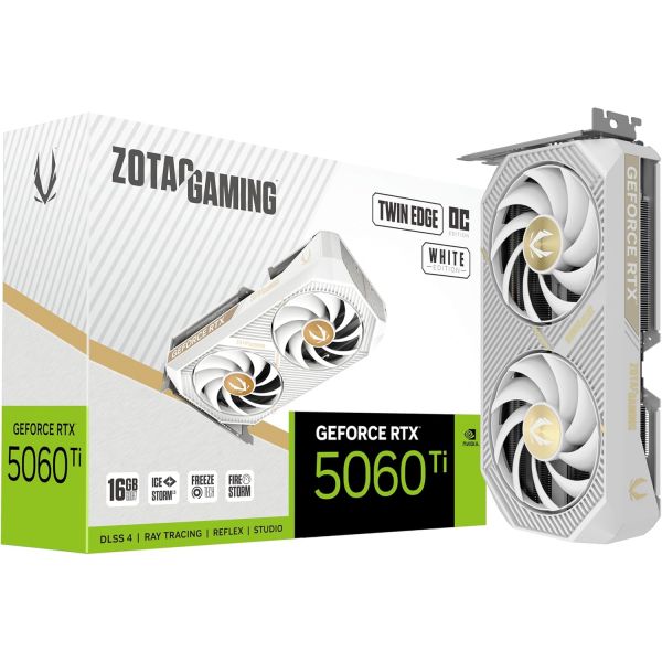 ZOTAC 게이밍 지포스 RTX 5060 Ti 16GB 트윈 엣지 OC 화이트 에디션 DLSS 4 16GB GDDR7 128비트 28Gbps PCIE 5.0 게이밍 그래픽 카드 863,300원