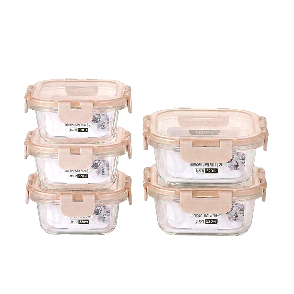 오븐글라스 내열 강화유리 밀폐용기 세트 (전자렌지사용가능), 1개, (5종) 320ml x 3개 + 520ml x 2개 24,080원
