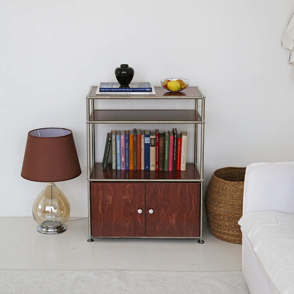 에프룸 미드센츄리 양문도어 수납장 모듈가구 거실 다용도수납장, 3단, 자작 원목 459,000원