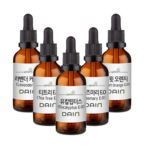 에센셜오일 5종(라벤더 e.o + 티트리 e.o + 유칼립터스 e.o + 로즈마리 e.o + 스윗오렌지 e.o), 1개 12,500원