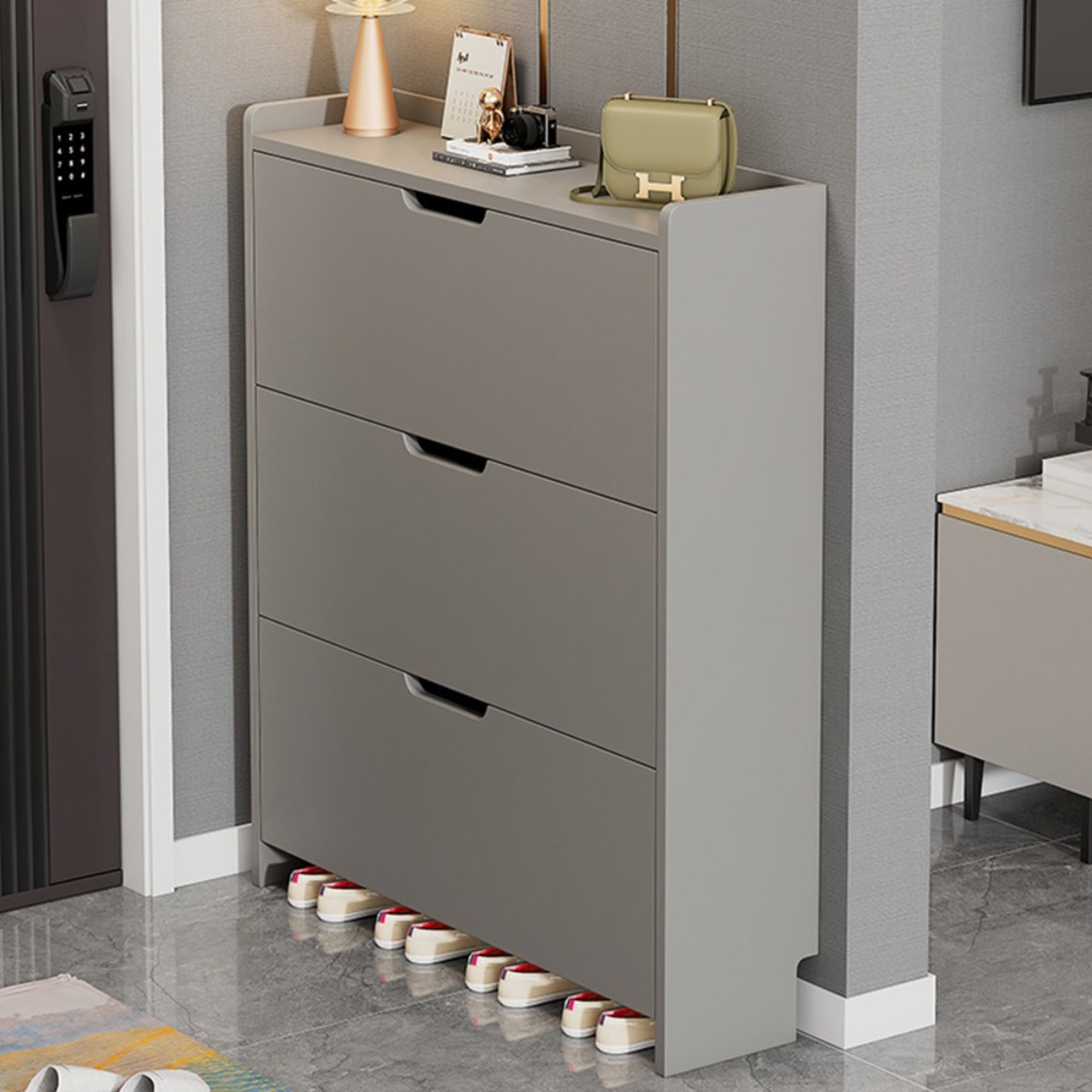 우브로 폭 좁은 신발장 현관 슬림 얇은 틈새 신발 수납 정리, 3단, 그레이(가로100cm) 181,000원