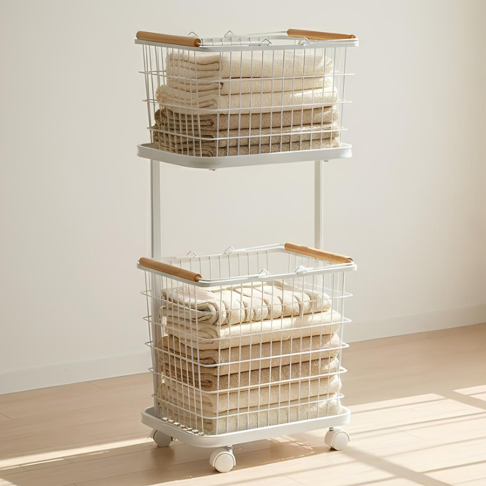 팬물산 이지라이프 이동식 2단 스퀘어 철제 빨래바구니, 화이트 34,900원