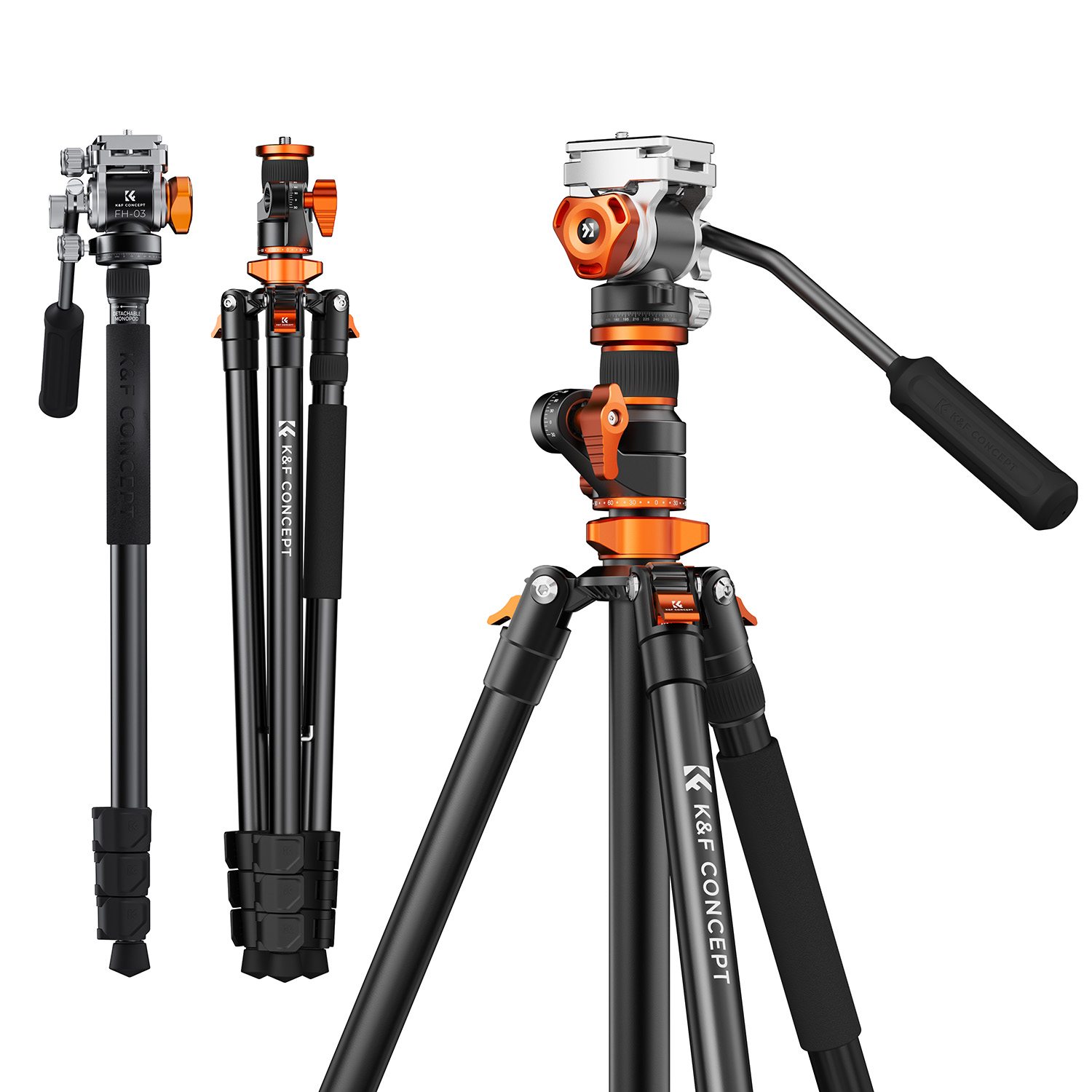 K&F CONCEPT 2.3m 플루이드 헤드 삼각대 비디오 삼각대, T254A7+FH-03, 1개 198,000원