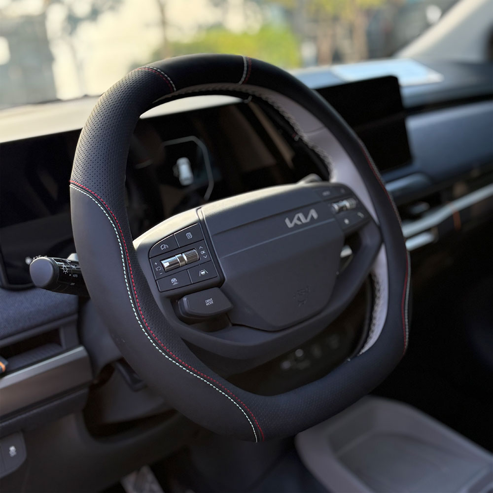 쏘렌토 EV3 EV4 EV5 EV6 EV9 K8 스포티지 카니발 신형 고급가죽 더블D컷 핸들커버, 블루레드실밥 22,900원