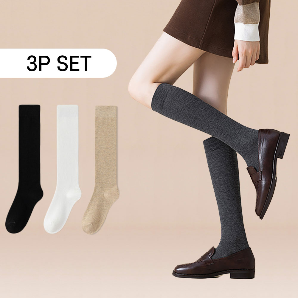 비비드 벌브 쫀쫀 무지 니삭스 무릎 롱 오버 긴양말 3종세트 5,900원