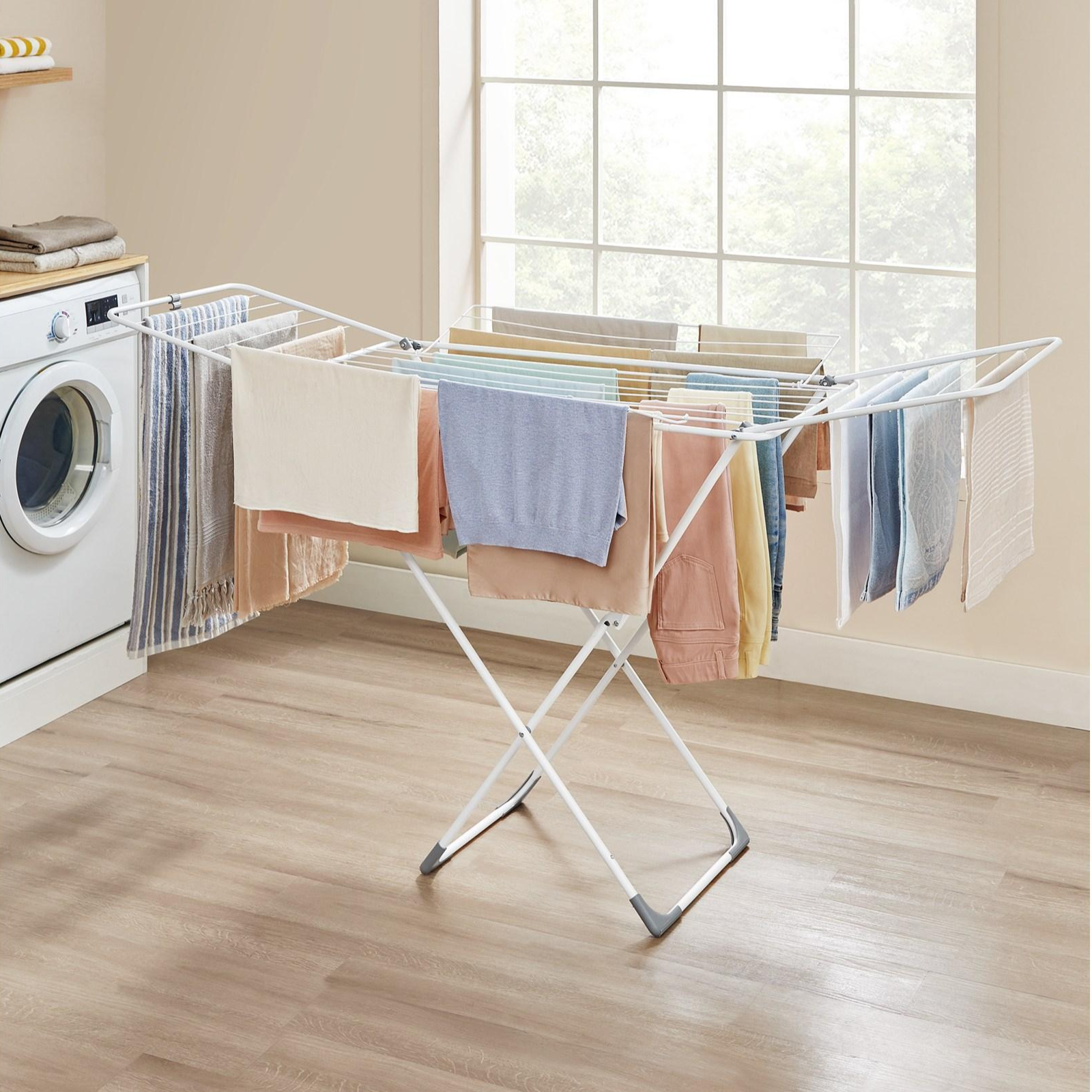 SONGMICS 튼튼한 접이식 실내외 겸용 다기능 스틸 빨래건조대, 화이트 27,600원