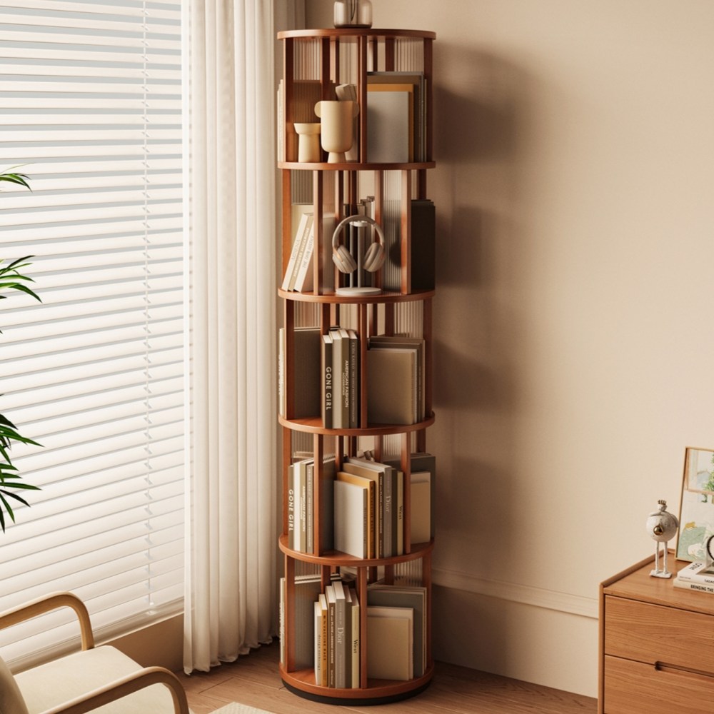대용량 360도 원형 회전 책장 서재 거실책장 책장, 5단, 갈색 89,900원
