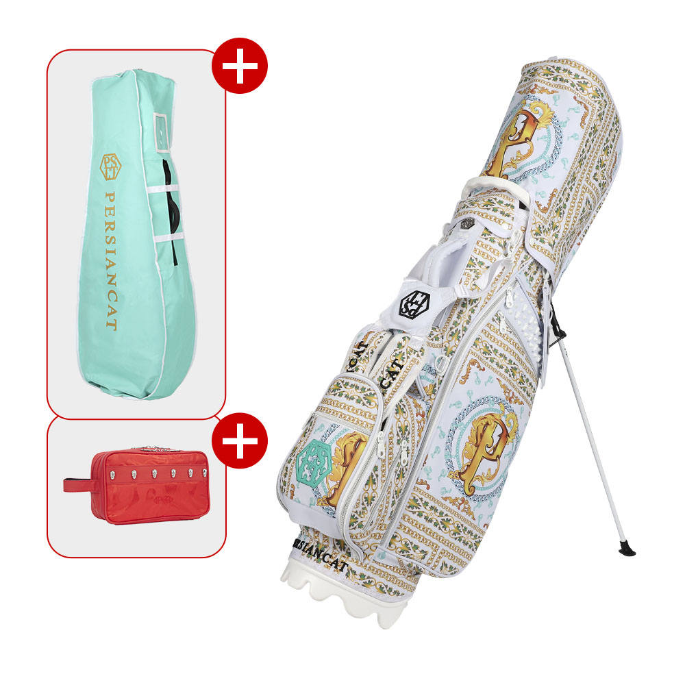 [페르시안캣 공식몰] PER 026 르네상스 스탠드백 골프백 캐디백 화이트 (투명후드커버포함), 단일상품 600,000원