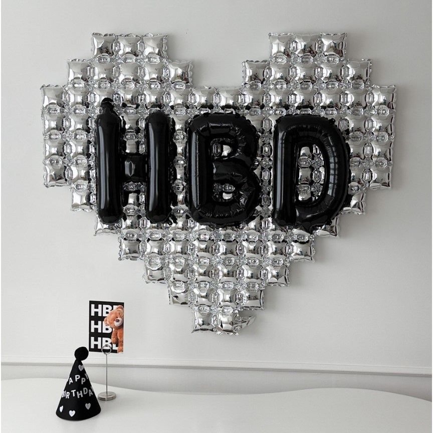 하피블리 실버 빅하트 풍선 레터링 고깔 모자 생일 파티 용품 세트 12,900원