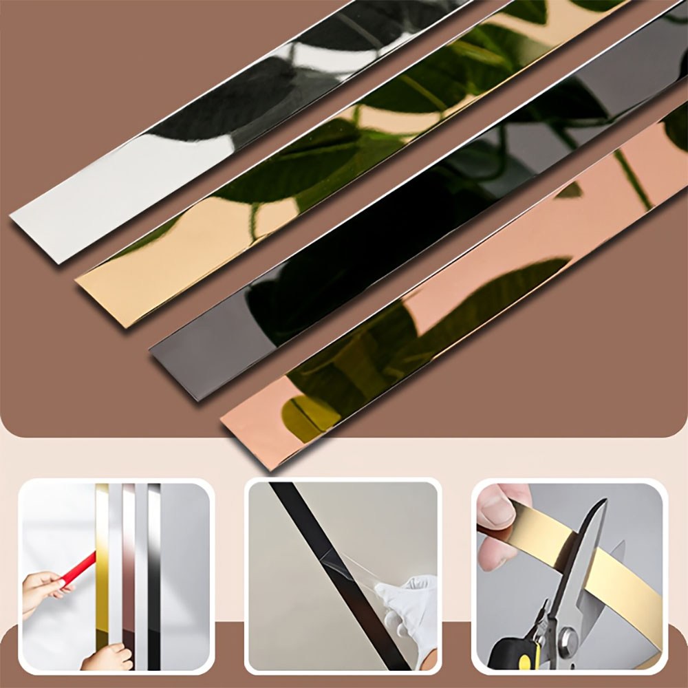 스텐레스 스틸 플레이트 몰딩 배경 벽 몰딩 메탈 접착식 테두리 라인, 1롤, 골드 미러 9,900원