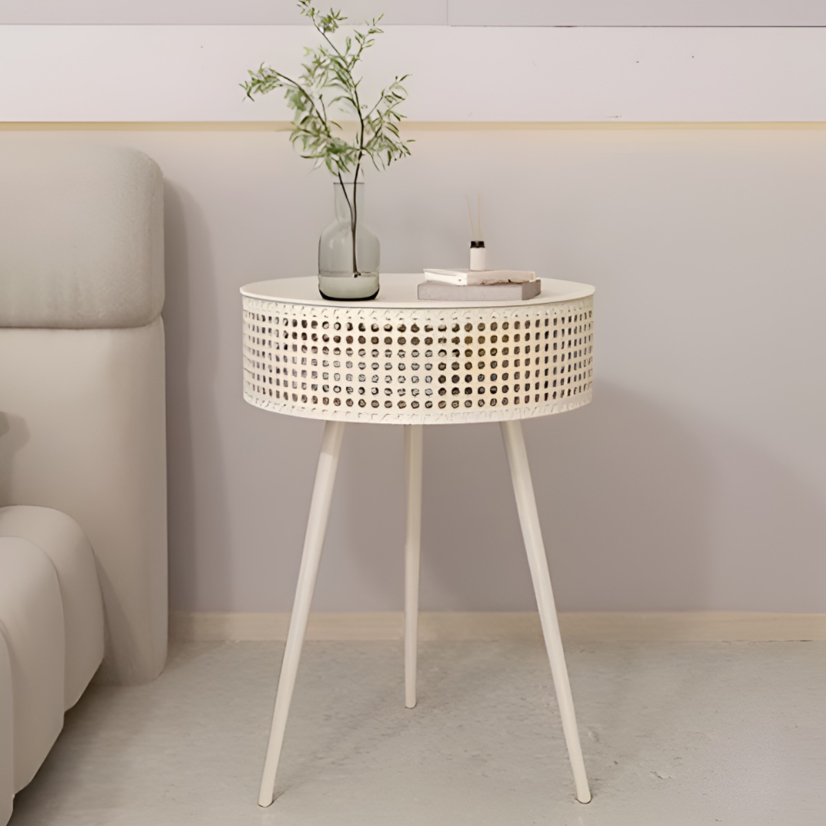 체리닷컴 모던 티테이블 침대옆 원형 수납 협탁, 크림 59,900원